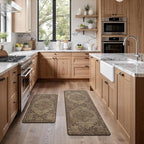 GENIMO Kitchen Mats for Floor 2PCs, Washable Anti Fatigue Mat for Cushioned, 17.3"x47"+17.3"x30", Waterproof Kitchen Rugs, Non Slip Comfort Standing Mat Rug for Home, Sink, Laundry, Rustic Brown