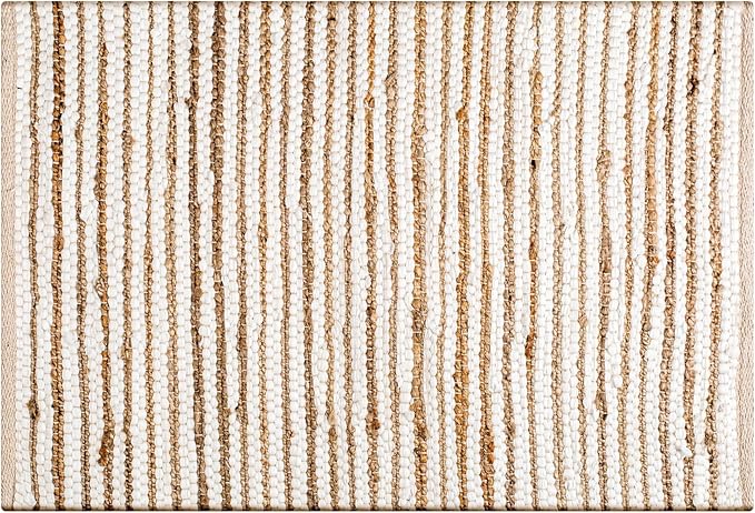 Jute Cotton Hand Woven Area Eug 2x3 Feet - Natural White, Small Farmhouse Reversible Stripe Hand Woevn Door Mat Ideal for Entryway, Kitchen, Bedroom | Beige Boho Soft Floor Rugs for Balcony