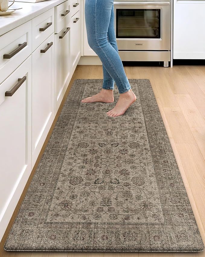 DEXI Kitchen Mats for Floor Cushioned Anti Fatigue, 23x59 Extra Large Wide Runner Rug Non Slip, Waterproof Soft Comfort Standing Rubber Padded, Brown