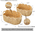 Scalloped Basket Set of 2,Water Hyacinth Basket for Organizing and Decor,Hand-Woven Wicker Storage Baskets with Built-In Handles for Nursery,Gift,Laundry