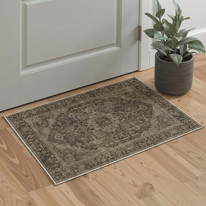 GENIMO Runner Rug 2x6 Non Slip Machine Washable Vintage Hallway Runner Rug, Low Pile Lightweight Rugs for Entryway, Hallway, Kitchen and Corridor, Vintage Chocolate