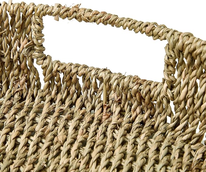 13 inch Round Wicker Tray, Hand-Woven Rattan Serving Trays with Handles for Snack Drinks Coffee Table Tray, Seagrass 1Pack