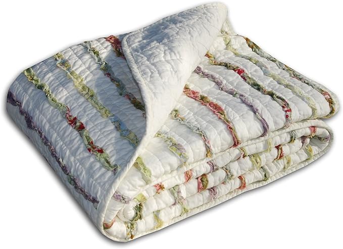 Greenland Home 100% Cotton Bella Ruffle Textured Throw Blanket, 50x60 in., Multi-Colored