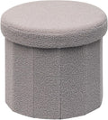 B FSOBEIIALEO Storage Ottoman Cube, Round Ottomans with Storage Foot Stool Footrest for Lving Room, Boucle Ottoman Seat for Dorm Room,Faux Teddy Fur, Grey 15"x15"x13.19"
