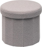 B FSOBEIIALEO Storage Ottoman Cube, Round Ottomans with Storage Foot Stool Footrest for Lving Room, Boucle Ottoman Seat for Dorm Room,Faux Teddy Fur, Grey 15"x15"x13.19"
