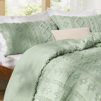 Bedsure Tufted Boho Comforter Set Queen Size - Sage Green Boho Bed Set, GentleSoft™ 3 Pieces Farmhouse Shabby Chic Embroidery Bedding, Gifts for Woman, Soft Jacquard Queen Comforter for All Seasons