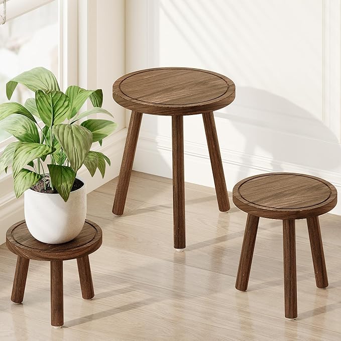 Bamworld Plant Stands Indoor 3 Pack Single Plant Stand for Multiple Plants Corner Plant Stool Wooden Plant Stands for Patio Garden Balcony Living Room Bedroom(Brown)