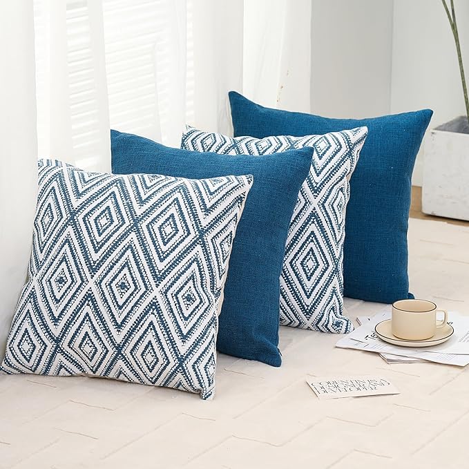 HPUK Decorative Throw Pillow Covers Set of 4 Couch Pillows Accent Cushion Cover for Couch Sofa Living Room, 20"x20" inches, Navy Blue