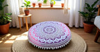 CRAFT KALA Round Mandala Boho Pillow Cover Meditation India Room Seating Poufs Cover for Living Room Yoga Room Home Décor Bedroom Balcony Garden Decoration Cotton Floor Cushion Cover (32", Pink Ombre)