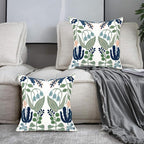 Alysheer Floral Embroidered Spring Decorative Throw Pillow Covers 20"x 20" Set of 2, Farmhouse Cottage Navy Blue Green Flowers Leaves Knit Pattern Cotton Canvas Cushion Case for Couch Bed Living Room