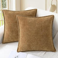 CaliTime Throw Pillow Covers Decorative 24 X 24 Inches Pack of 2 Cotton Thread Stitching Edges Solid Dyed Soft Chenille Cushion Cases for Couch Sofa Bed Living Room Farmhouse Apricot Brown