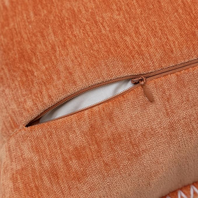 Decorative Throw Pillow Covers Pack of 2, 18x18 in Chenille Soft Pillow Covers with Stitched Edge, Farmhouse Neutral Euro Decorative Pillows for Bed Couch Sofa Home Decor, Orange