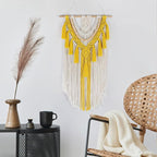 HVEST Yellow Macrame Wall Hanging Boho Tapestry Wall Art Decor,Handmade Woven Bohemian Tapestry with Tassel Craft Ornament Aesthetic Wall Decoration for Bedroom Living Room Apartment Nursery Backdrop