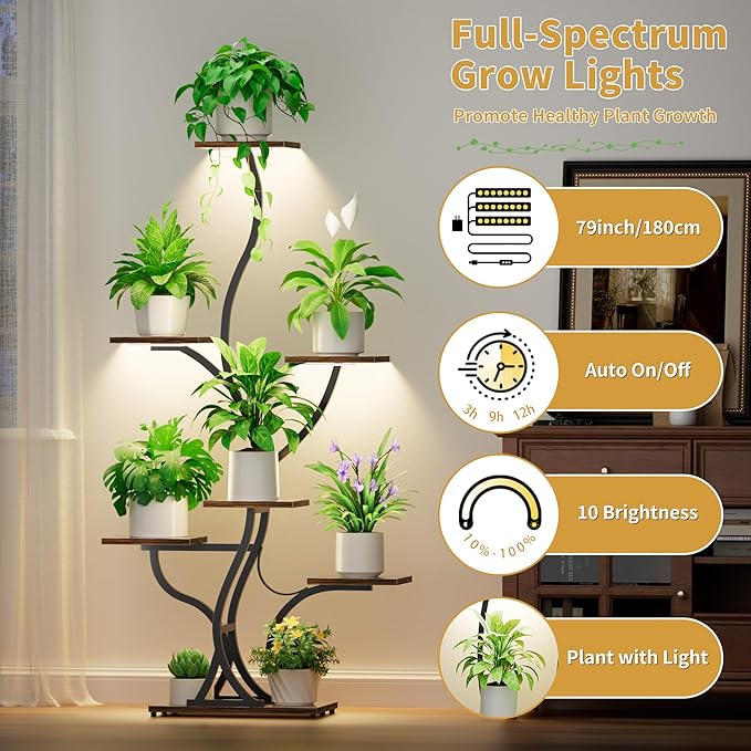 Plant Stand Indoor with Grow Lights - 59" Tall Plant Shelf Indoor, 7 Tiered Corner Plant Stands for Pots Plants Multiple, Metal Large Flower Holder Display Rack for Living Room, Home Decor Patio