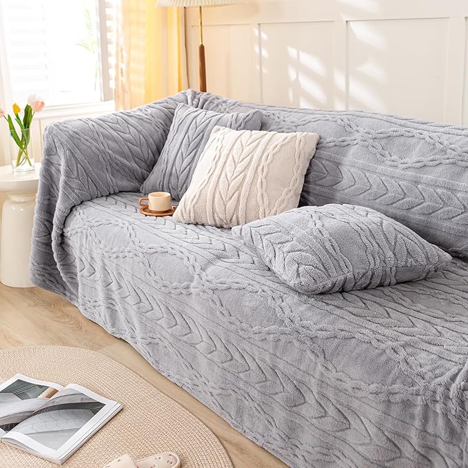 YUSOKI Sherpa Large Throw Blanket Single Layer,Light Weight(1.7lb),370GMS-3D Stylish Design for Gift Home Decor (Light Grey,50"x65")