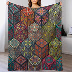 Hippie Bohemian Mandala Throw Blanket Indian Flower Floral Texture Print Blanket for Sofa Bed Couch Chair Or Dorm 70"x80"
