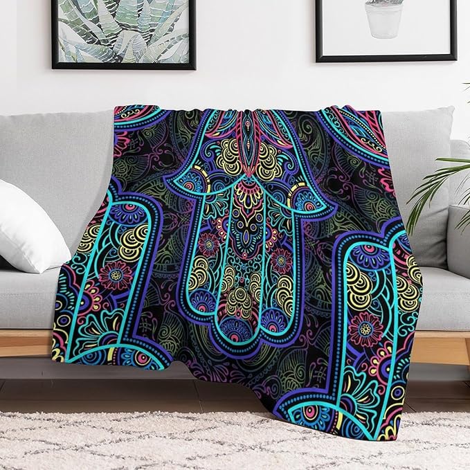 Boho Mandala Throw Blanket Colorful Hand Bohemian Blanket for Sofa Bed Couch Chair Or Dorm 50"x60"