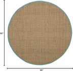 SAFAVIEH Area Rug 8' Round - Natural Fiber Collection - Natural & Teal, Seagrass, Basketweave Pattern with Border (NF114R)