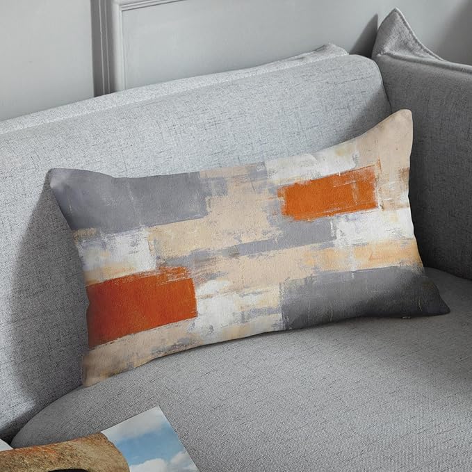 Britimes Throw Pillow Covers Modern Home Art Decor, 12 x 20 Inches Set of 2 Pillow Cases Decorative, Abstract Oil Painting Pillowcases for Bedroom, Living Room, Beige Orange