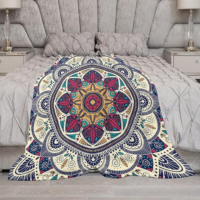 Abstract Mandala Throw Blanket Indian Hippie Bohemian Art Floral Texture Pattern Blanket for Sofa Bed Couch Chair Or Dorm 40"x50"