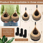 Honeydak Boho Decor Hanging Wall Baskets for Kitchen 3 Pack Teardrop Baskets with Hooks Storage Fruit Onion Vegetable Potato for Home 3 Sizes(Linen with Black,Teardrop,Cotton Rope)