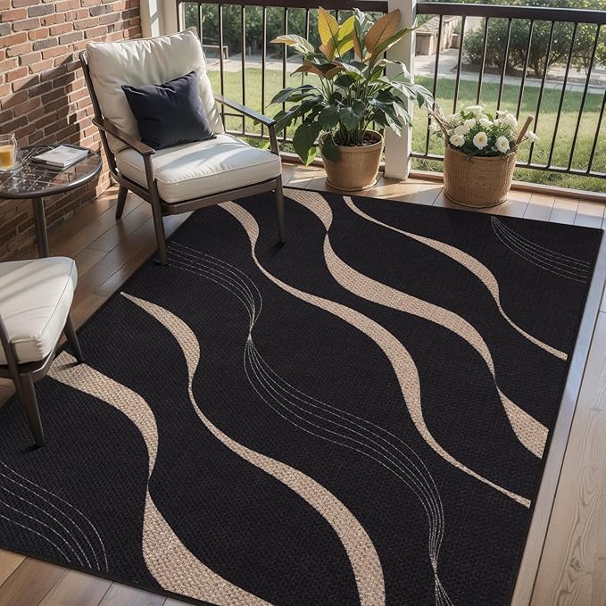 Tangsoo Easy Jute 3x5 Rug for Bedroom,Non Slip Rubber Backing Washable Outdoor Small Area Rug,Farmhouse Black Thin Indoor Throw Carpet for Front Porch Patio Entryway Living Room Balcony