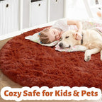 Amdrebio Terracotta Rust Round Circle Rug 5Ft for Bedroom Living Room, Fluffy Fuzzy Shaggy Furry Area Rugs for Kids Room Decor Aesthetic, Cute Plush Shag Rustic Carpet for Nursery Dorm Classroom