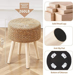 Cpintltr Round Ottoman Footstool Foot Stool Pouf Ottomans with Solid Wood Legs Hand Weave Hyacinth Footrest Step Stool for Living Room Balcony Garden Natural Seagrass