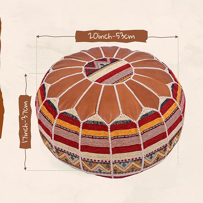 Marrakesh Gallery Bohemian Unstuffed Moroccan Pouf Ottoman, Round Ottoman Foot Rest, Handmade Bean Bag with Large Storage - Cover Floor Chair for Living Room, Bedroom - Ideal as Wedding Gifts