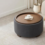 30 Inch Round Storage Ottoman Coffee Table, Modern Boucle Ottoman with Lift-Off Lid and Solid Wood Legs for Living Room, Bedroom, Corners, Apartments (Grey)