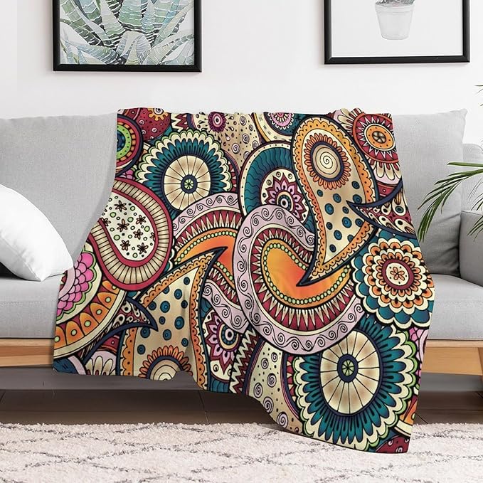 Indian Boho Throw Blanket Mandala Design Colorful Bohemian Floral Paisley Blanket for Sofa Bed Couch Chair Or Dorm 30"x40"