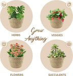 KJET 3PCS Seagrass Planter Basket with Plastic Liner, Boho Woven Plant Pots for Indoor Outdoor, Flower Baskets Containers for Garden and Home Decor