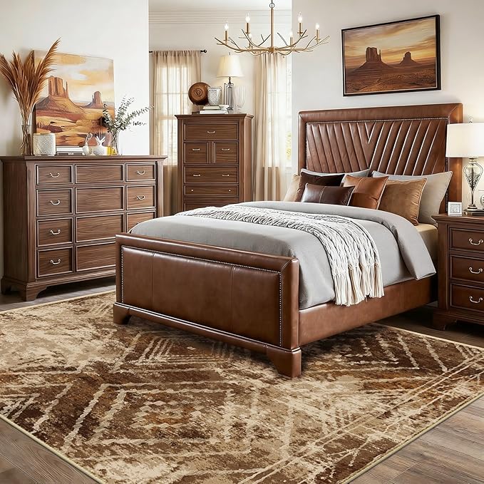 Area Rug 9x12 Rug Machine Washable Non-Slip Low Pile Print Pattern Western Rug for Living Room Bedroom Entryway Tribal Series-Abstract/Cowhide