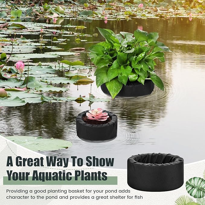 2 Pcs Floating Pond Planter Woven Fabric Floating Planters for Ponds Hydroponics Floating Planter for Ponds Water Features and Aquascape Decorations