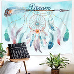 Dream Catcher Feather Large Tapestry, Native American Arrow Dreamcatcher Tapestry Wall Hanging for Teen Girl Bedroom, Blue Teal Bohemian Tapestries Living Room College Dorm Home Decor (90W X 70H)