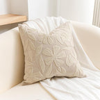 BlissBlush 20x20 Throw Pillow Cover, Square Neutral Beige Decorative Cushion Cover for Couch Sofa, Embroidered Velvet Farmhouse Accent Pillowcase (Cover Only)