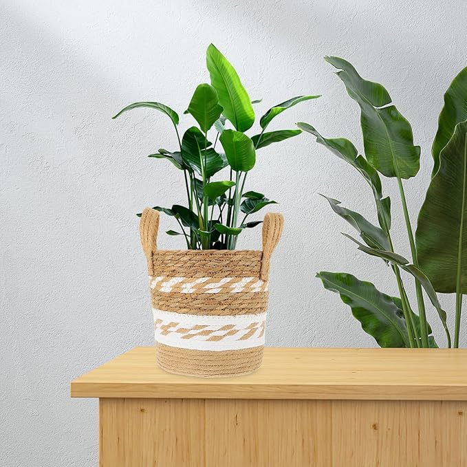 Large Seagrass Plant Basket Woven Planter for Indoor Outdoor Plants Handmade Straw Storage Pot with Handle Natural Boho Decorative