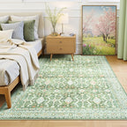 Lessymo 5x7 Washable Area Rug with Non Slip Backing,Soft Boho Indoor Carpets for Living Room Bedroom Nursery, Kid and Pet Friendly, Light Green