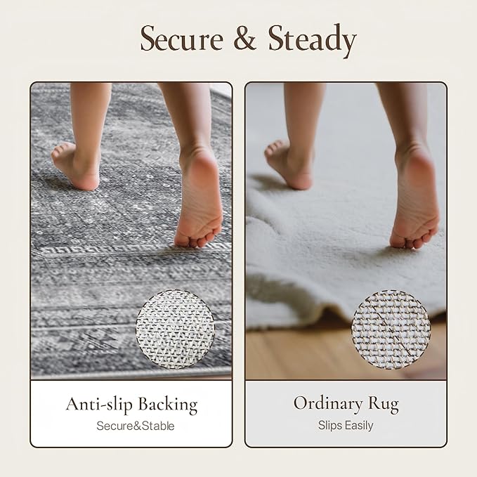 GENIMO Runner Rug 2x7 Non Slip Machine Washable Hallway Runner Rug, Low Pile Lightweight Rugs for Entryway, Hallway, Kitchen and Corridor, Vintage Grey