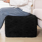 Fluffy Square Ottoman Pouf with All-in-One Foam Filling 20 x 14 Inches Furry Ottoman Foot Rest Foot Stool for Living Room or Bedroom (Black)