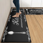 Arttown Black Anti-Fatigue Kitchen Rug Set of 2 Farmhouse Rustic Cushioned Floor Standing Mat Waterproof Non-Slip Mat and PVC Ergonomic Comfort Foam Rug