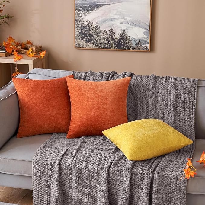 MIULEE Pack of 2 Mustard Yellow Decorative Pillow Covers 18x18 Inch Soft Chenille Couch Spring Throw Pillows Farmhouse Cushion Covers for Home Decor Sofa Bedroom Living Room