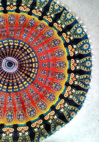 Mandala Floor Pillow Cushion Seating Throw Cover Hippie Decorative Bohemian Ottoman Poufs, Pom Pom Pillow Cases,Boho Indian (32 Inches, Multi Pigment)