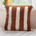 Boho Pillow Covers 18X18 Inch Boho Tufted Linen Throw Pillow Covers Decorative Pompoms Cushion Cover Farmhouse Pillow Case for Couch Sofa Bed Living Room Bedroom,Dark Rust