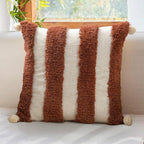 Boho Pillow Covers 18X18 Inch Boho Tufted Linen Throw Pillow Covers Decorative Pompoms Cushion Cover Farmhouse Pillow Case for Couch Sofa Bed Living Room Bedroom,Dark Rust