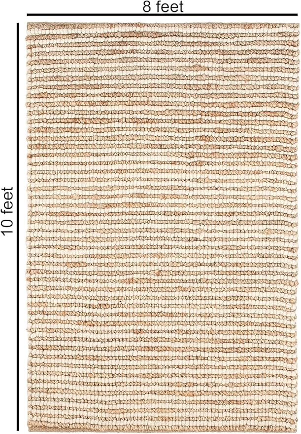 FRELISH DECOR Wool and Jute Premium Handwoven Chunky Stripes Rug - Contemporary Area Rug for Living Room Bedroom (8' x 10' - Natural Ivory)