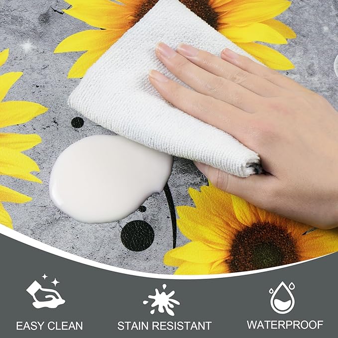 Likiyol Sunflower Kitchen Rugs Sets of 2 Kitchen Mats for Floor Anti Fatigue Mats for Kitchen Floor, Spring Kitchen Rugs Non Slip was Washable, Floral Standing Floor Mats, 18''x30''+18''x48'' (Gray)