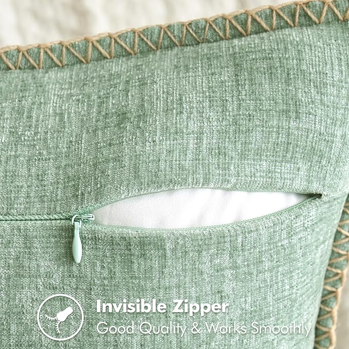 MIULEE Pack of 2 Couch Throw Pillow Covers 18x18 Inch Greyish Green Farmhouse Decorative Pillow Covers with Stitched Edge Soft Chenille Solid Dyed Spring Pillow Covers for Sofa Bed Living Room