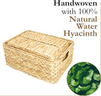 HOMESTEAD Water Hyacinth Storage Baskets, Long Narrow Rectangular Wicker Baskets for Bedroom, Living Room, Bathroom, Shelves - Set of 3