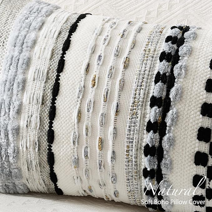 Kevin Textile Spring 12x24 Inch Lumbar Throw Pillow Cover 1 Pack Boho Decorative Soft Chenille Thread Woven Tufted Textured Rectangle Cushion Case Accent for Living Room Couch Sofa Bed, Black